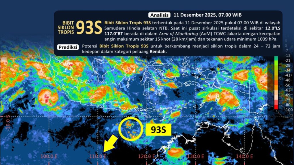 Siklon Tropis 93S Menguat di Samudra Hindia: 8 Wilayah Indonesia Siaga Hujan Lebat dan Angin Kencang