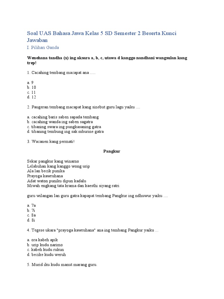 50 Soal PAT Bahasa Indonesia Kelas 5 SD Semester 2 dengan Jawaban