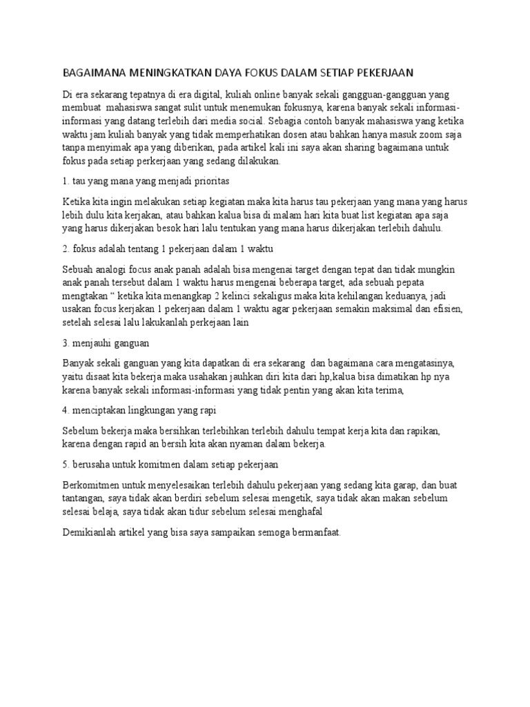 Cara Meningkatkan Fokus di Kantor, 5 Trik Deep Work untuk Pemula!