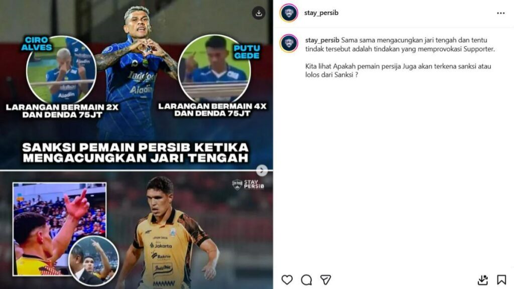 Suporter Persib Kritik Aksi Pemain Persija, Soroti Ciro Alves dan Putu Gede