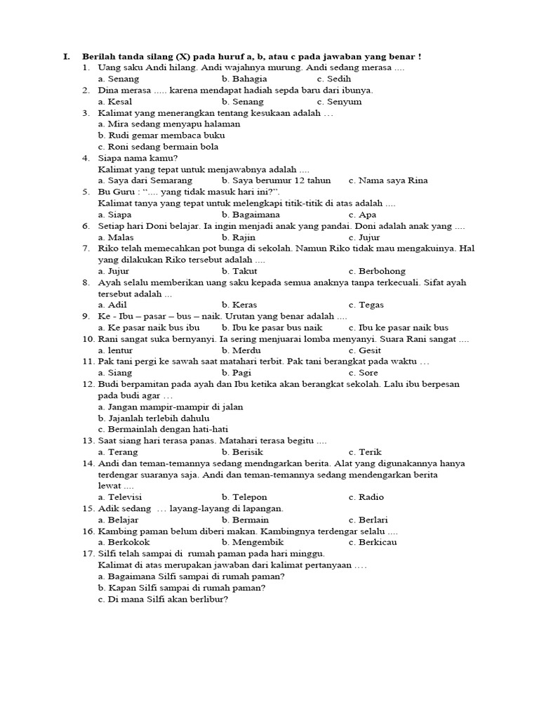 Kalimat Menyatakan Kebiasaan? Soal Bahasa Indonesia Kelas 2 SD Semester 2
