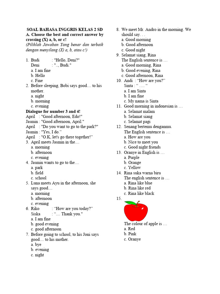 Apa yang kubuat dengan bola? Soal Bahasa Inggris Kelas 2 SD Semester 2 Tahun 2026