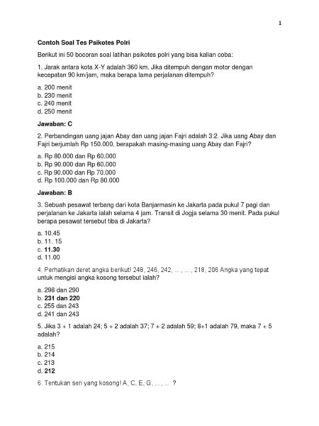 Contoh Soal Psikotes Polri 2026 dan Jawaban: Panduan Persiapan Calon Anggota Polri