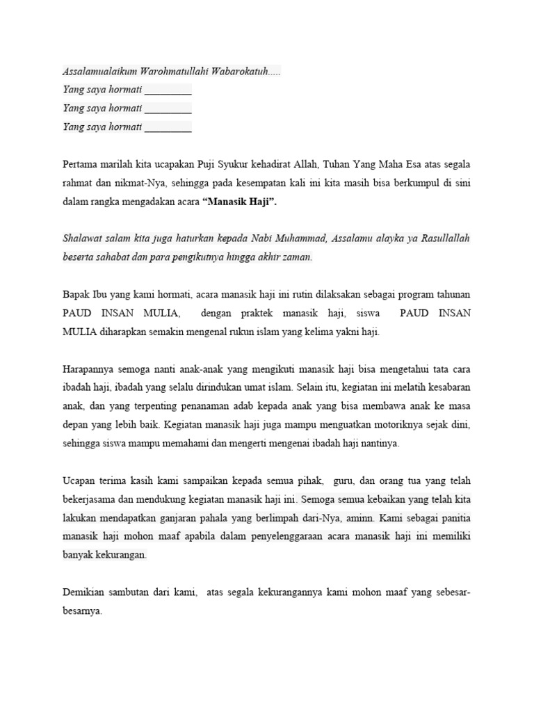 10 Naskah Sambutan Walimatussafar Jemaah Haji 2026 Menuju Tanah Suci
