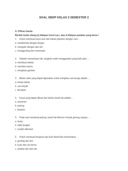 40 Soal SBdP Kelas 2 Semester 2 2026-2027 Lengkap Jawaban